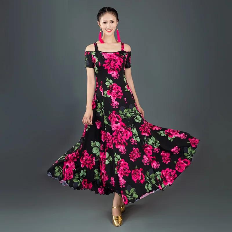 print short-sleeved Ballroom Dance Dress waltz dress for ballroom Dancing Tango Dance costumes Spanish Flamenco Dres